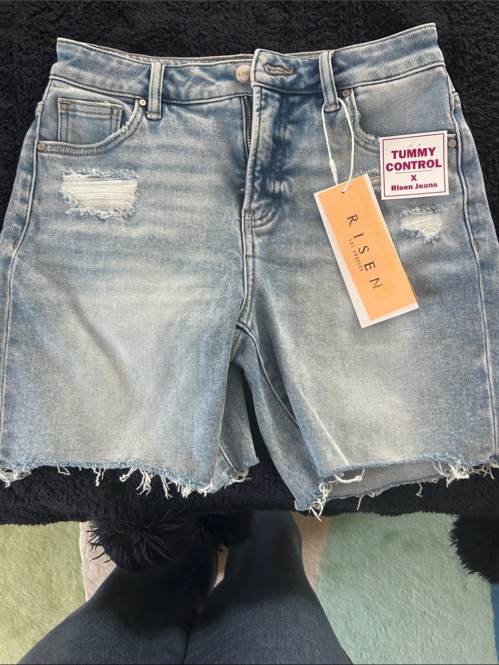 Risen Light Blue Distressed Tummy Control Women's Denim Bermuda Shorts
